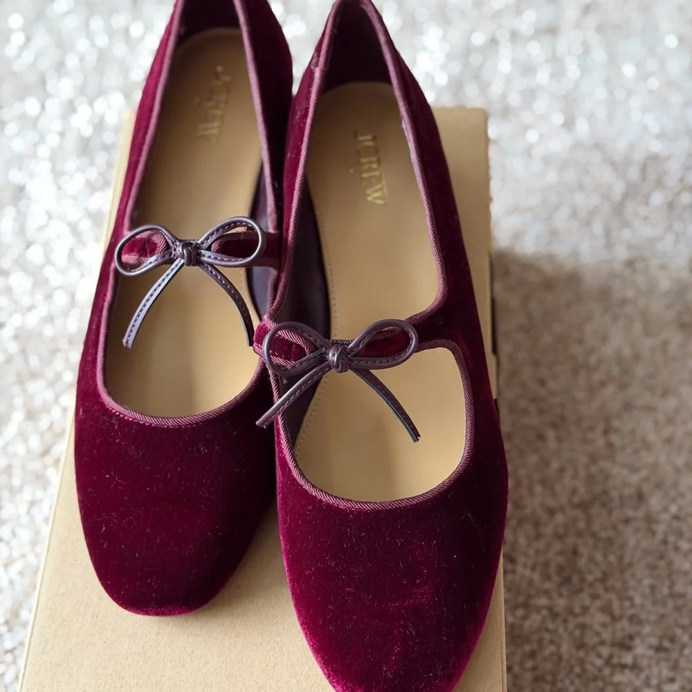 J. Crew Burgundy Velvet Mary Jane Block Heel Pumps - Picture 13 of 14